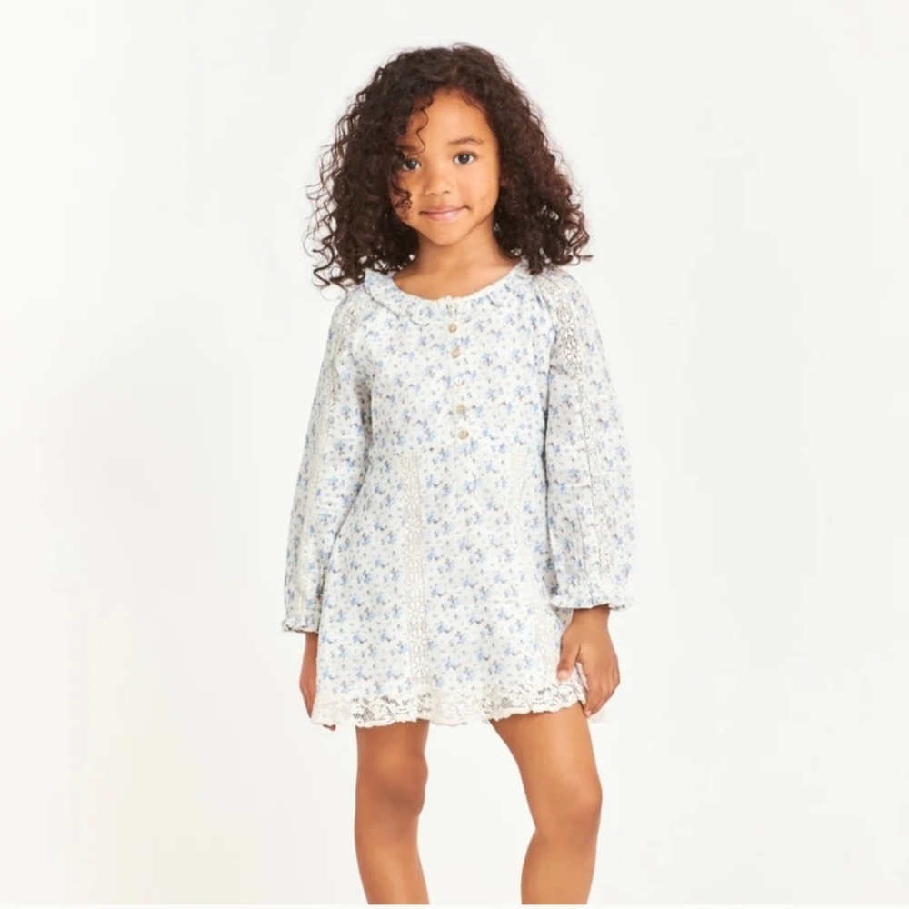 LoveShackFancy Girls Calm Waters Blue & White Floral Senabelle Dress Size 12